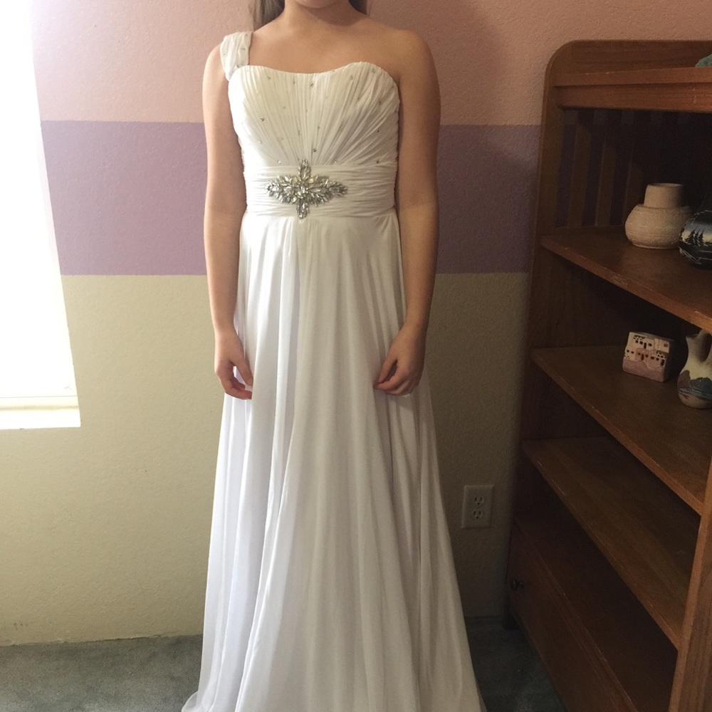 One shoulder White Wedding / Prom Dress
